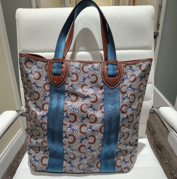 Pre-owned Celine Stylish Tote Bag with Blue and Brown Accents - Picture 1 of 7